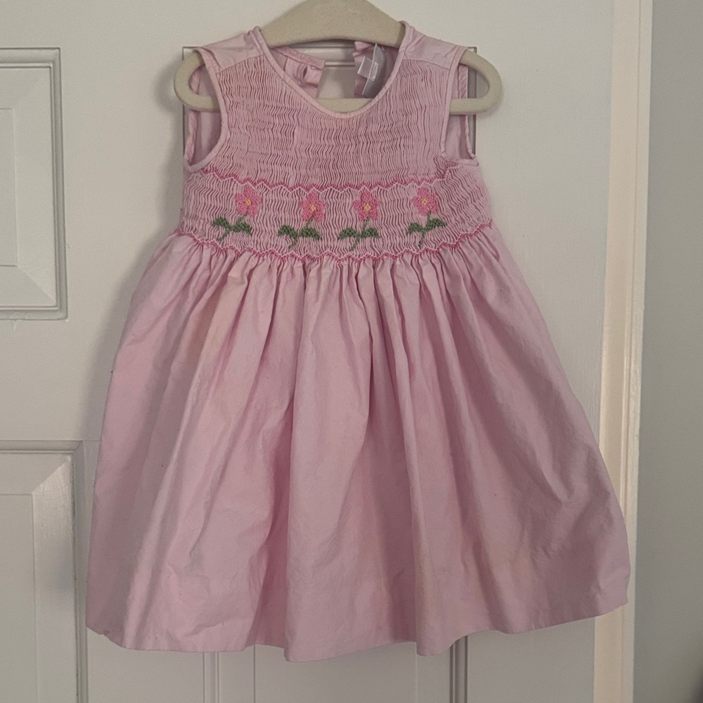 Girls' Pink Smocked Floral Party Dress